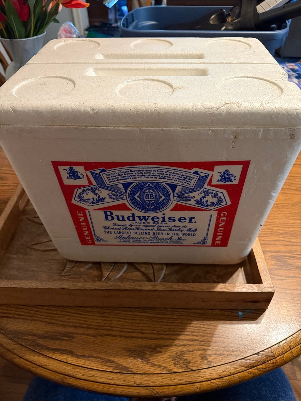 Vintage Budweiser White Styrofoam Cooler Discontinued Logo Crest fair condition